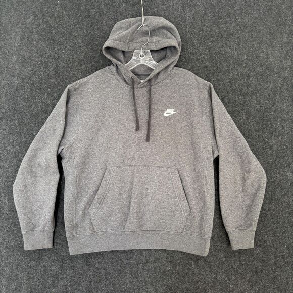 Nike Club Fleece Hoodie Men's Medium Gray Pullover Sweatshirt Swoosh BV2654-071 - Picture 1 of 8